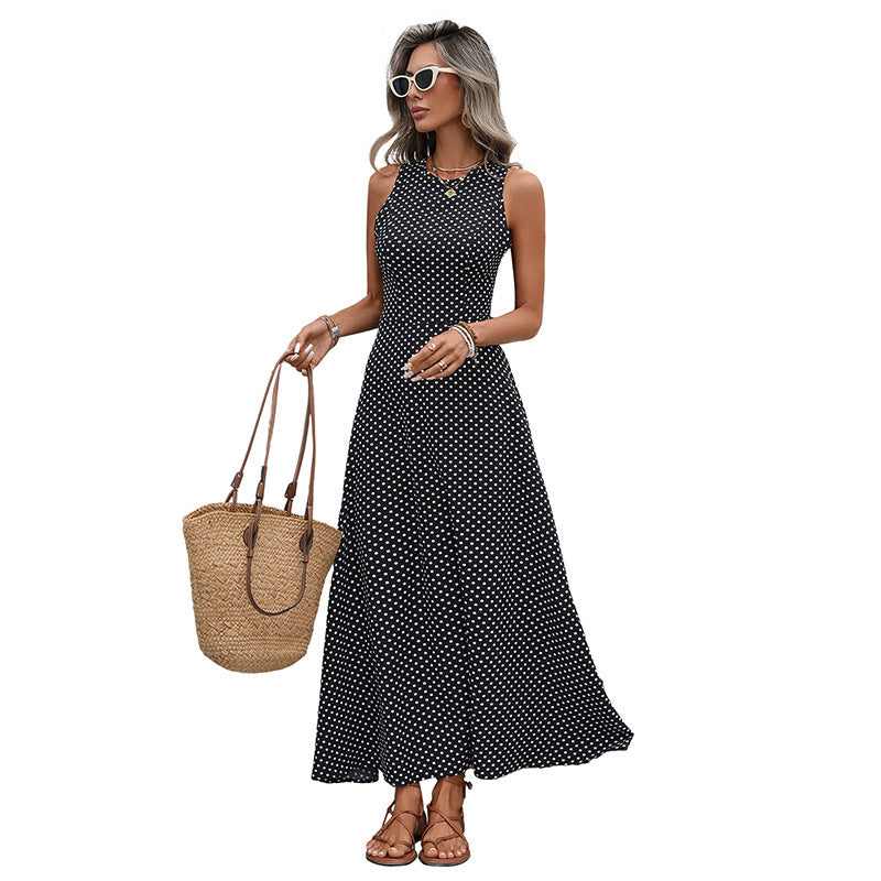 Women's Backless Long Summer Elegant Polka Dot Dress