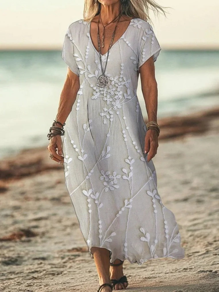 Women's Creative Floral Summer Sleeve Midi Dress