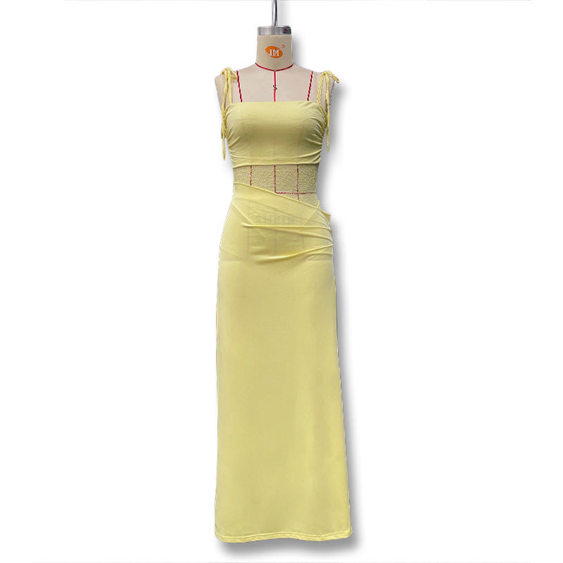Women's Spring Sexy Lace Stitching Cutout Sling Dress