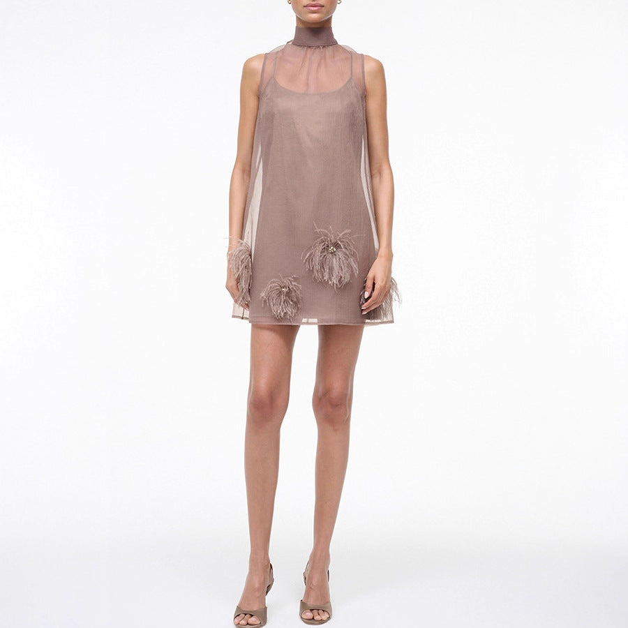 Women's Lace Up Sleeveless Party Casual Zipper Dress