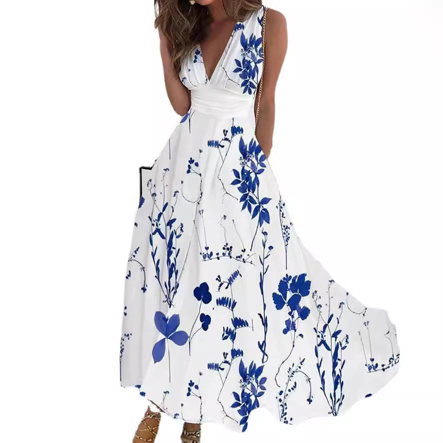 Women's Summer High Waist Sleeveless Printed Sexy Dress