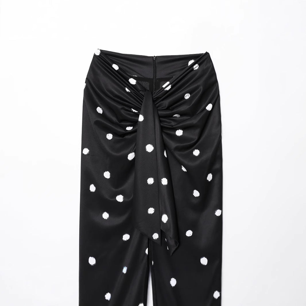 Women's Bow Polka Dot Printed Mid Waist Skirt