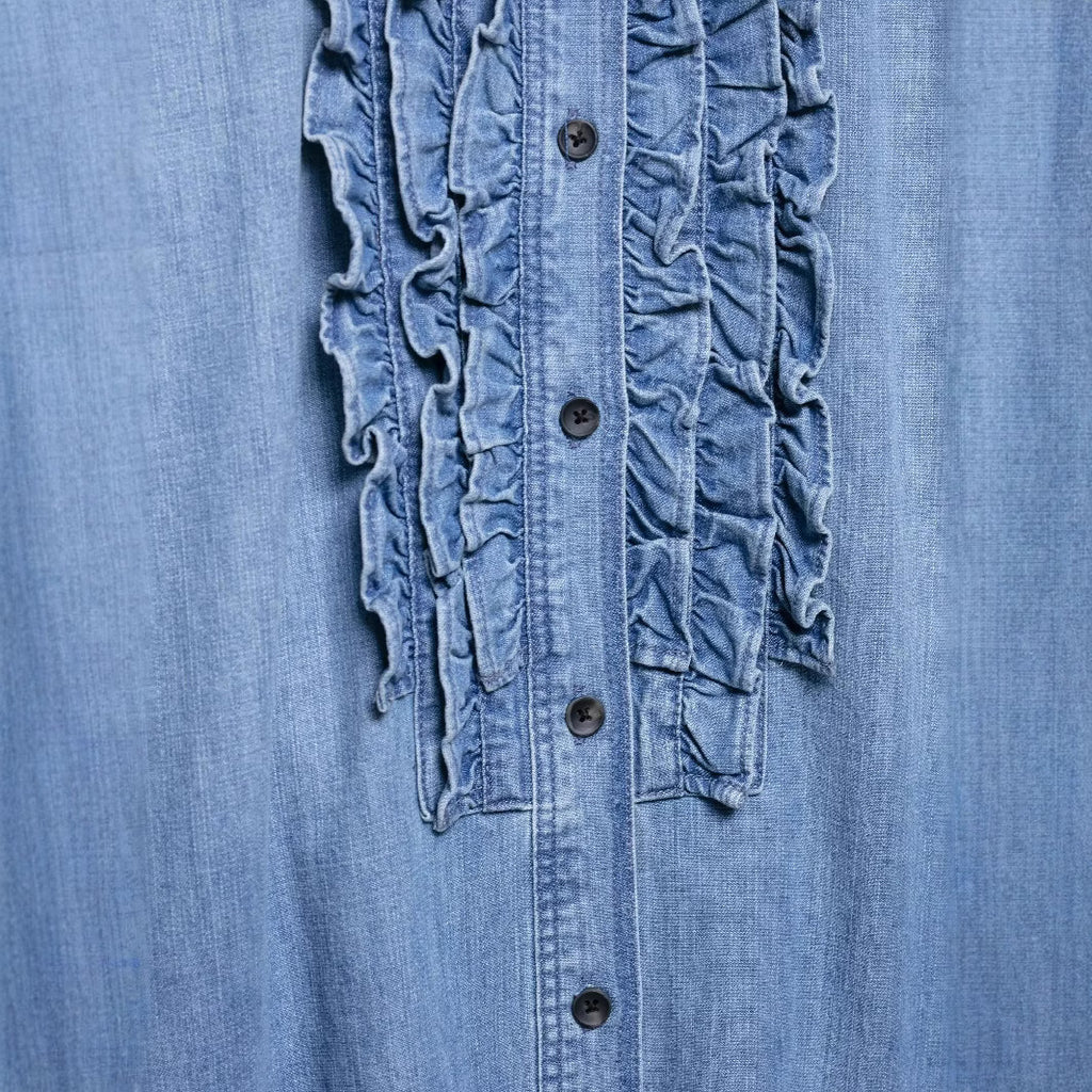 Women's Spring Fashion Loose Lapels Denim Solid Blouse