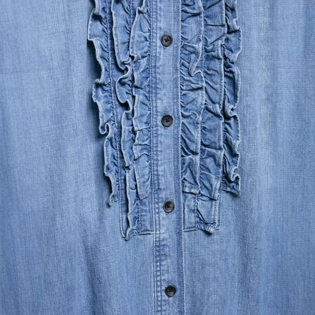 Women's Spring Fashion Loose Lapels Denim Solid Blouse