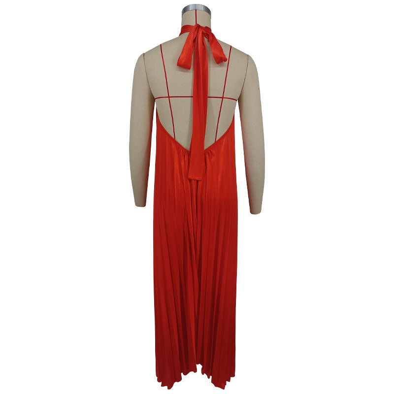Summer Fashion Sexy Loose Casual Pleated Backless Lace Dress