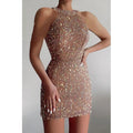 Halter Sexy Crystal Fringed Sheath Sequins Mid Waist Dress