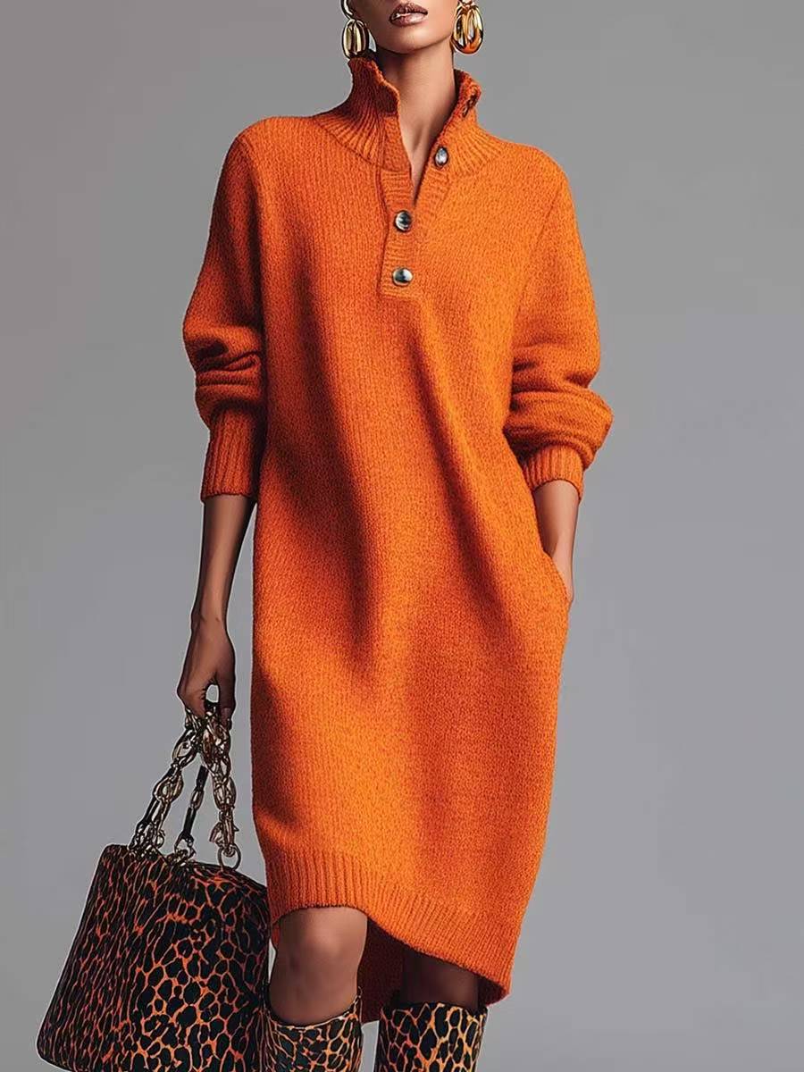 Autumn Casual Button Lapel Loose Straight Knit Skirts
