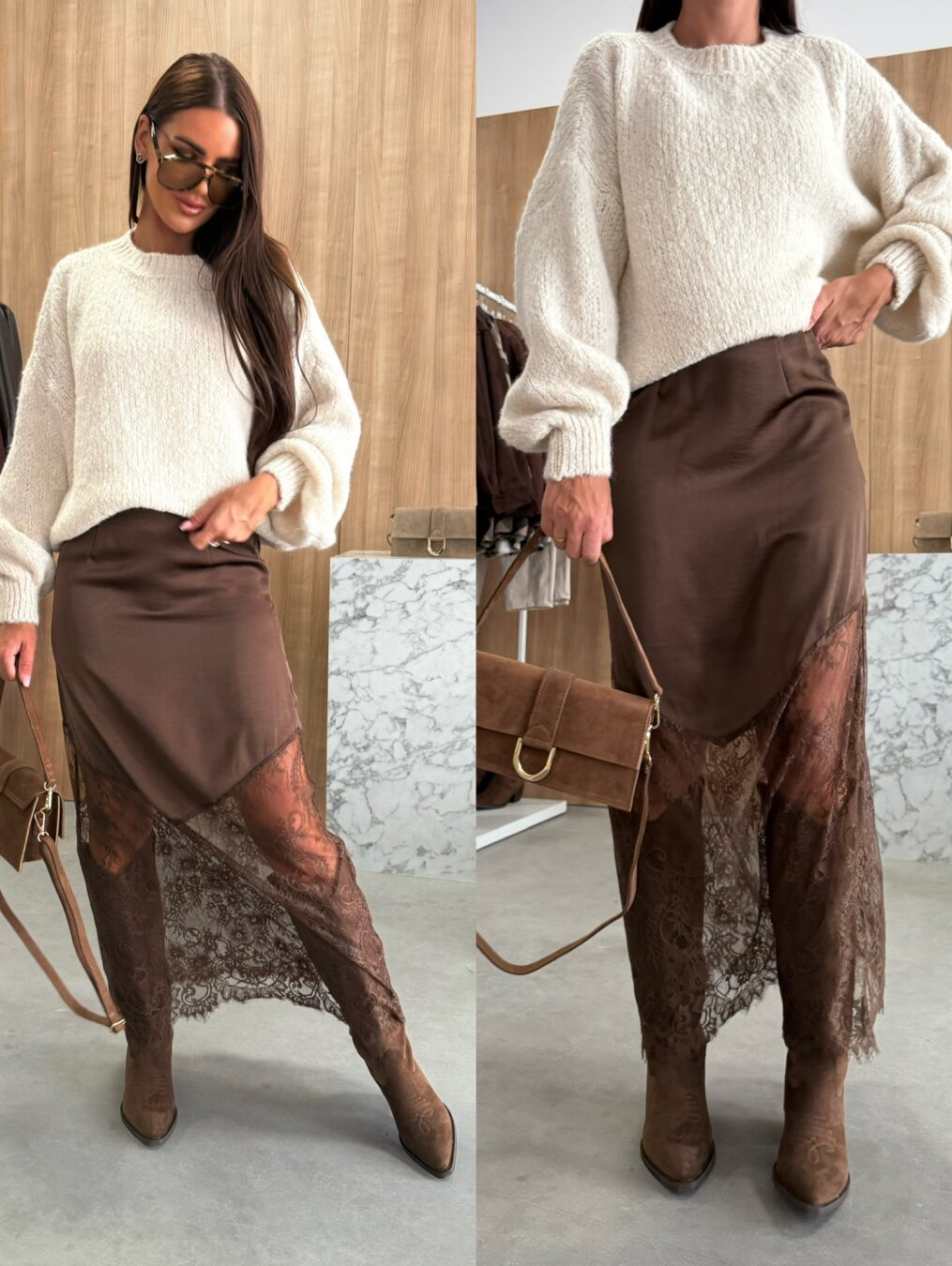 Women's Lace Stitching Sexy Hot Slimming Solid Skirt
