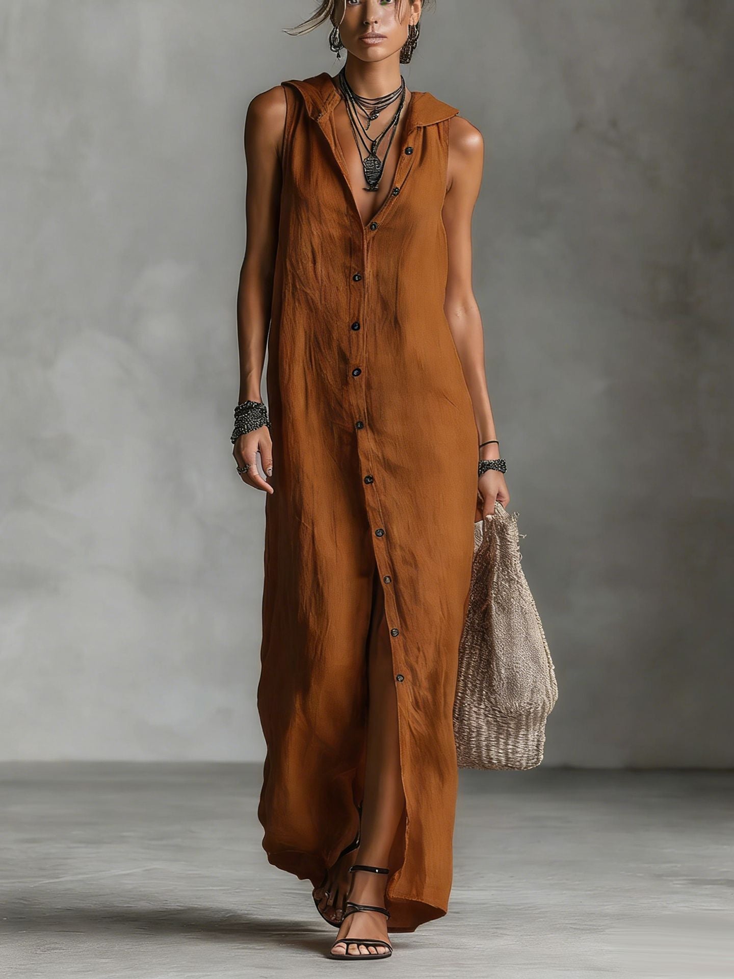 Casual Women's Summer Breasted Sleeveless Hooded Dress