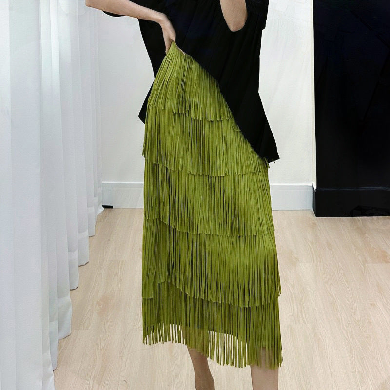 Retro Elegant Layer Tassel Dress Fashionable Draping Skirts