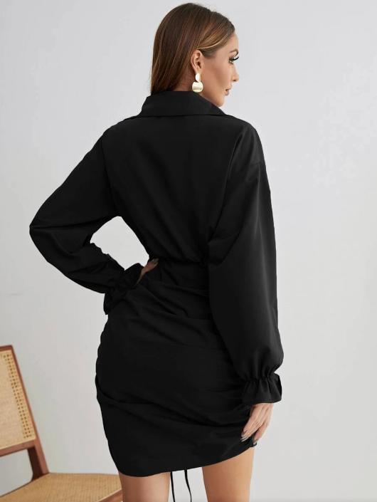 Sexy Temperament Elegant Collar Tied Long Sleeves Dress