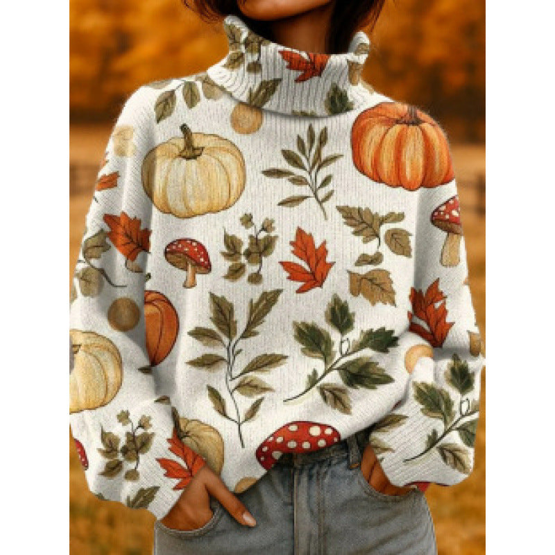 Innovative Women's Christmas Printed Wear Turtleneck Women's T-shirt