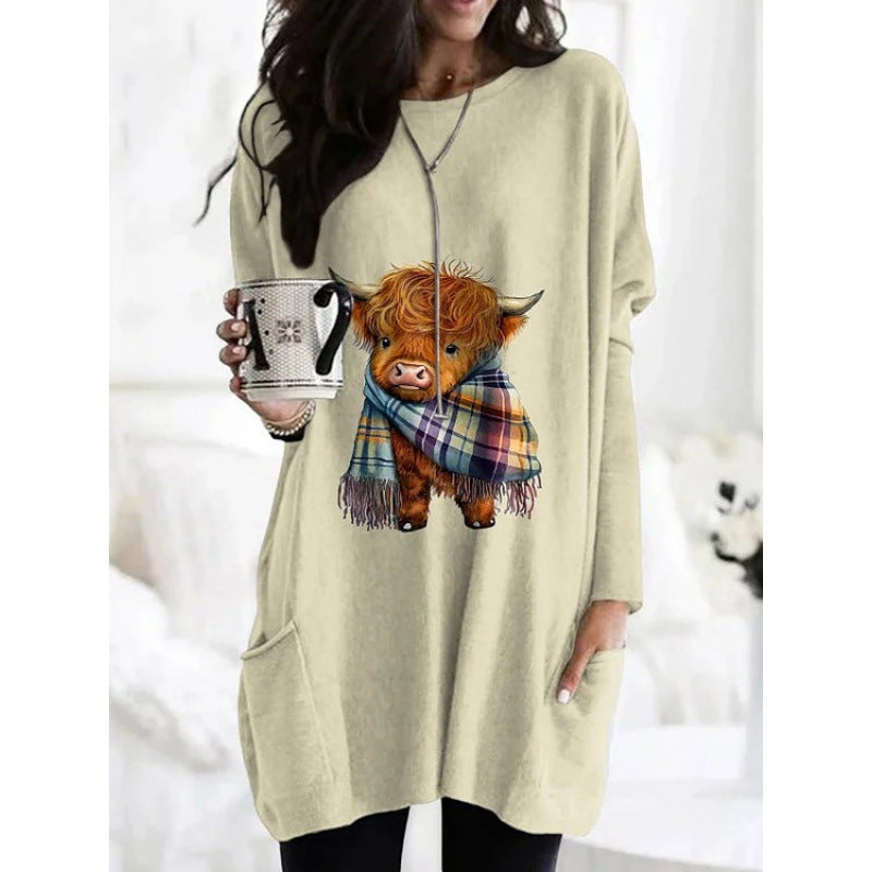 Women's Digital Printing Fashion Round Neck Mid-length Women's T-shirt