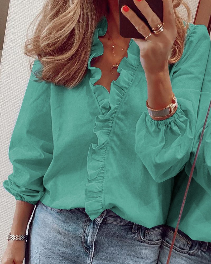 Popular Comfortable Women's Long Sleeve Ruffle Blouse