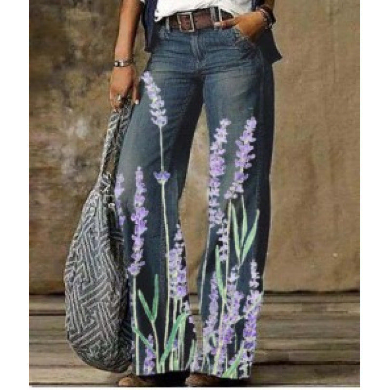 Women's Casual Imitation Wide Leg Trousers Jeans