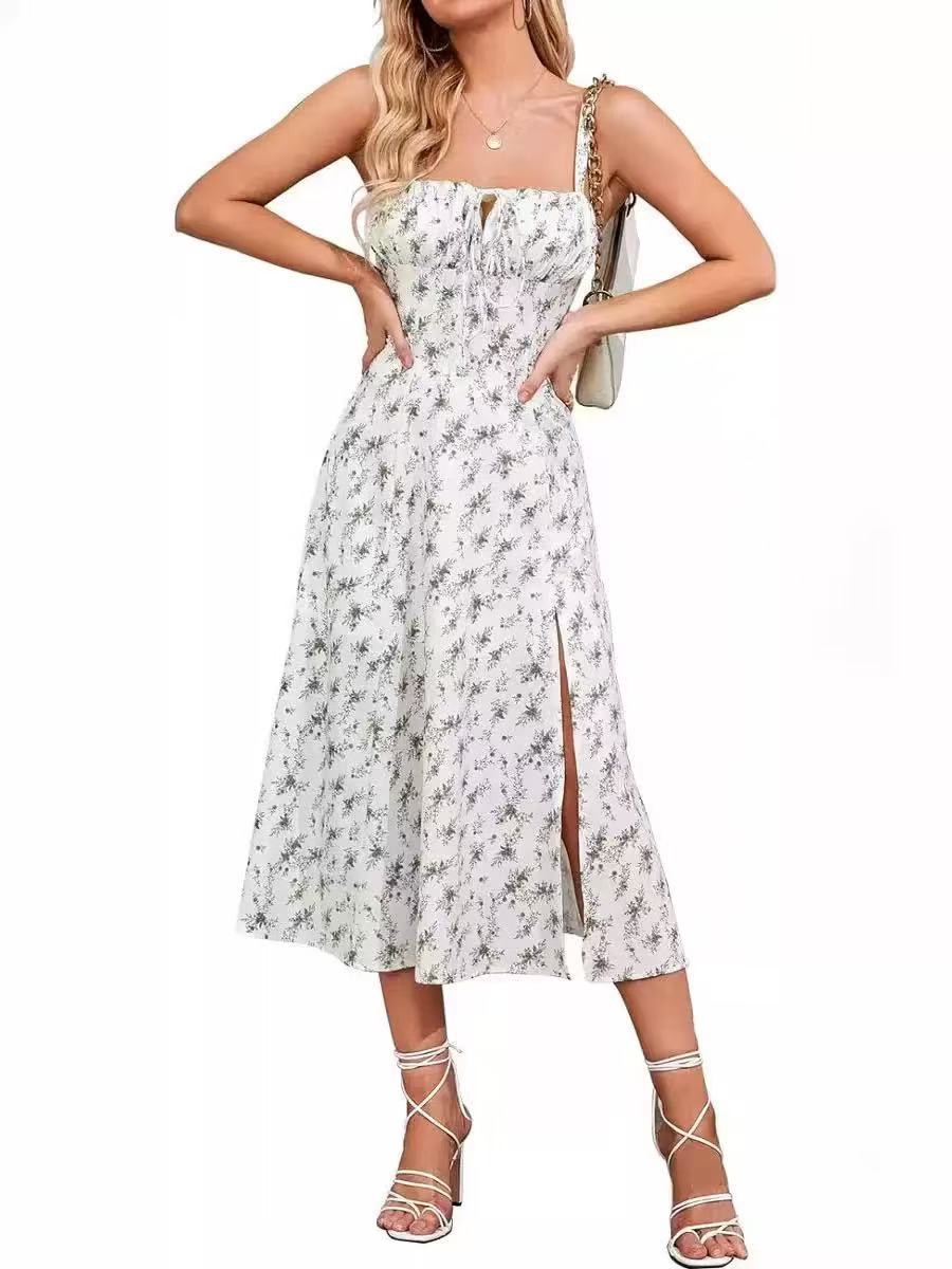 Summer Slimming Waist Fishbone Shaped Split Dress