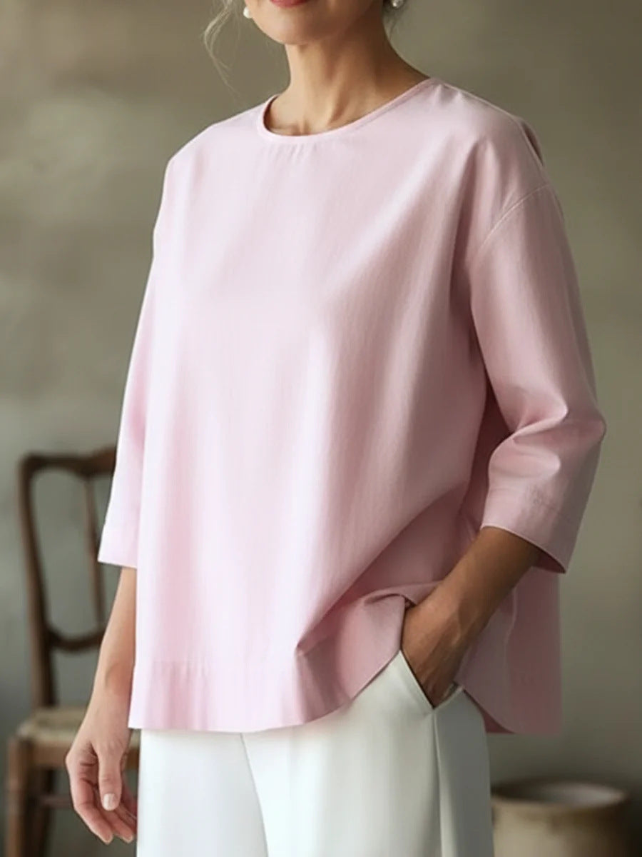 Women's Elegant Sleeve Shirt Backless Loose Crew Blouse