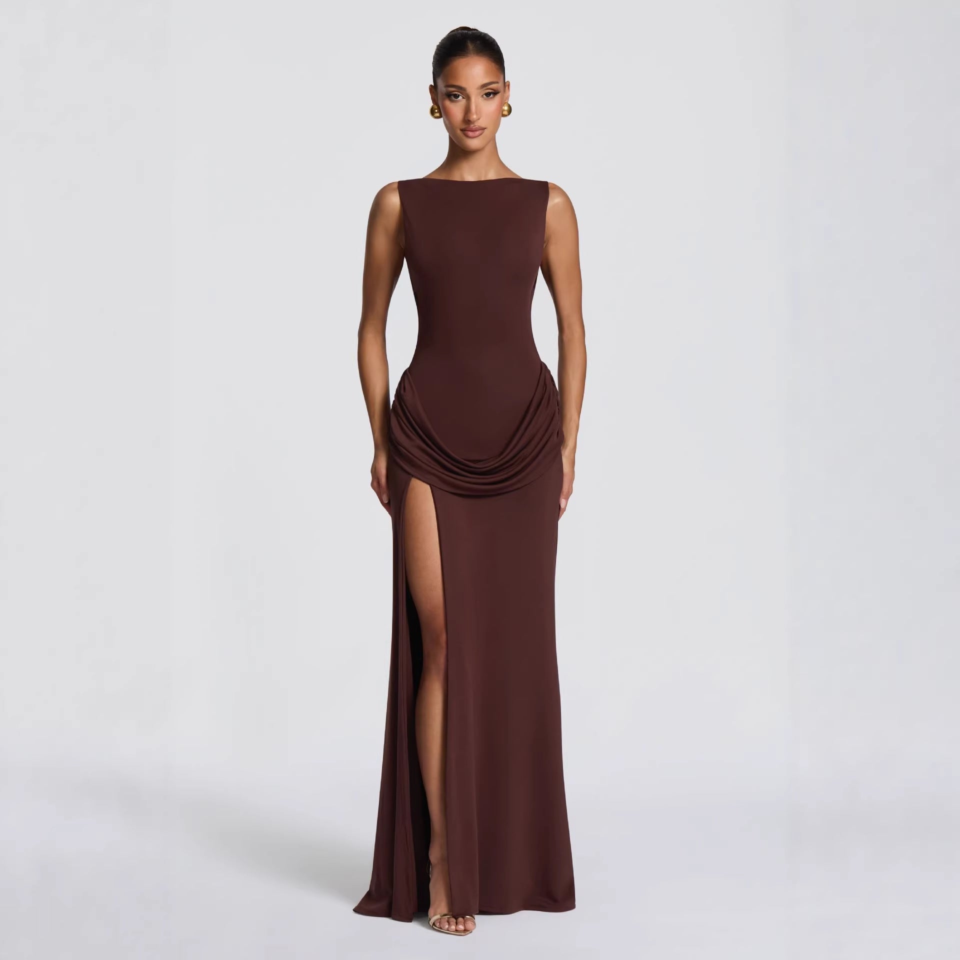 Women's Long-sleeved Pure Desire Draped Long Solid Dress
