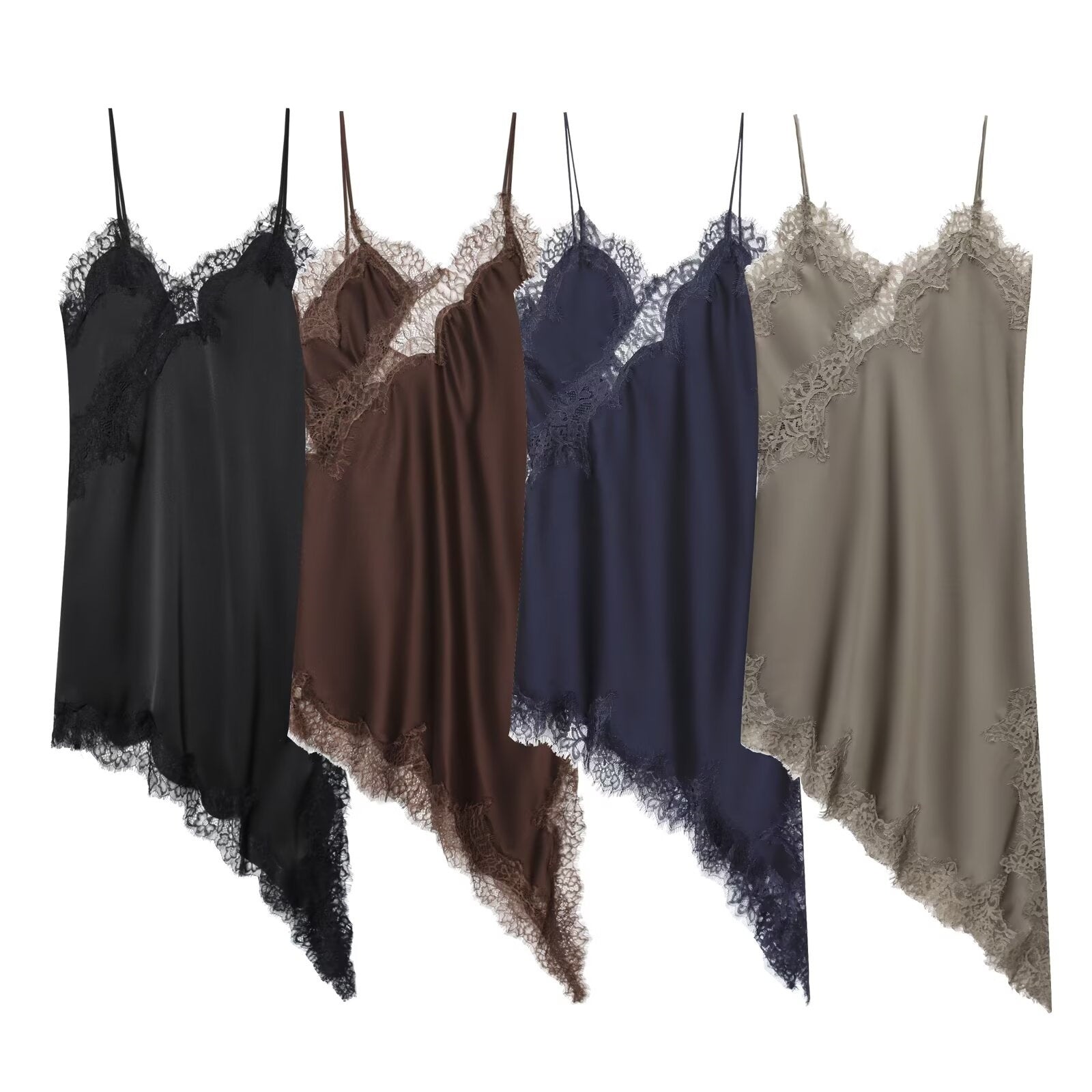 Elegant Winter Lace Sleeveless Asymmetric Slip Dress