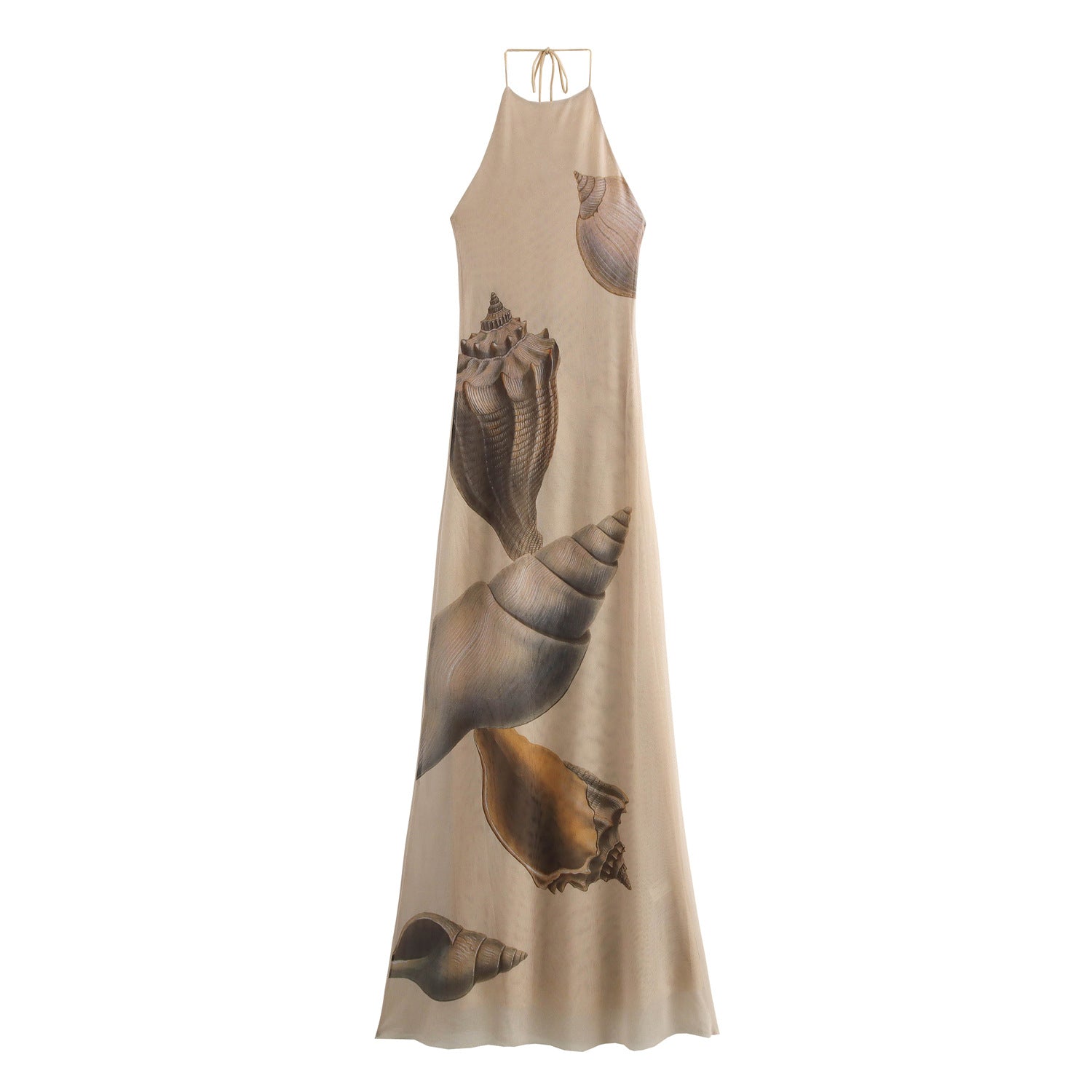 Women's French Style Shell Print Silk Net Dress