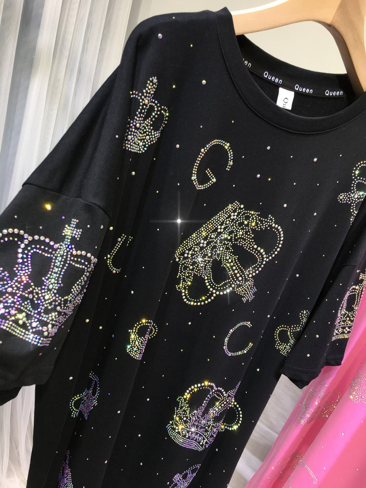 Rhinestone Crown Shiny Fashionable Stylish With Sleeves Female Shorts