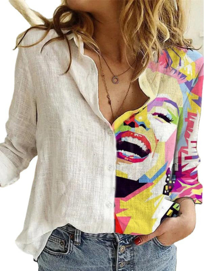 Classic Women's Shirt Printed Long-sleeved Casual Blouse