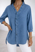 Women's Ruffled Casual Shirt Imitation Denim Ladies Blouse