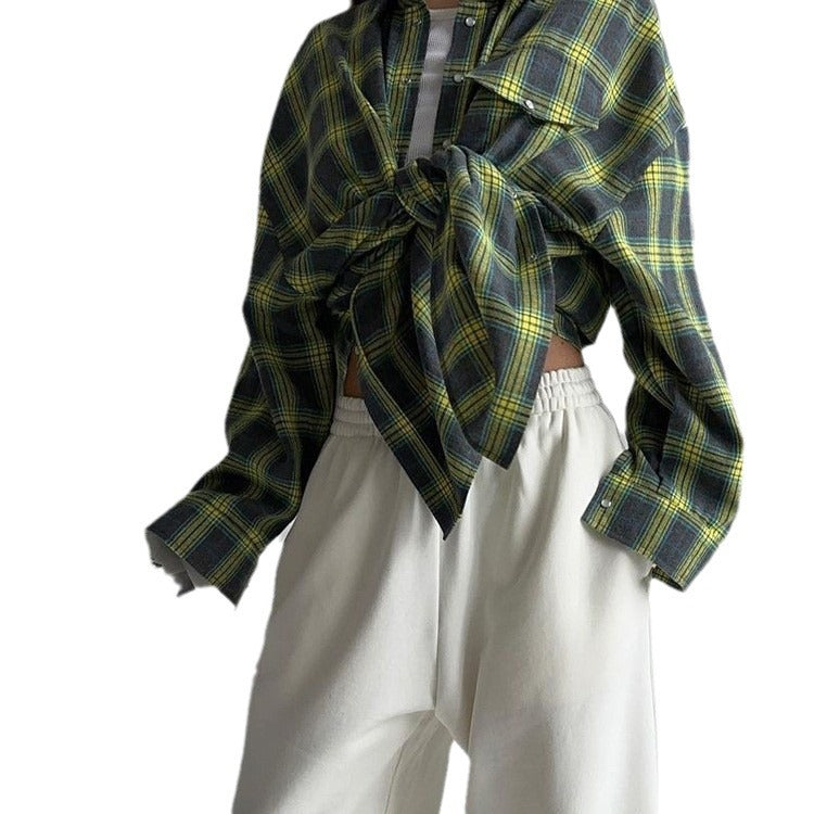 Women's Retro Style Loose Shirt Fashion Plaid Blouse