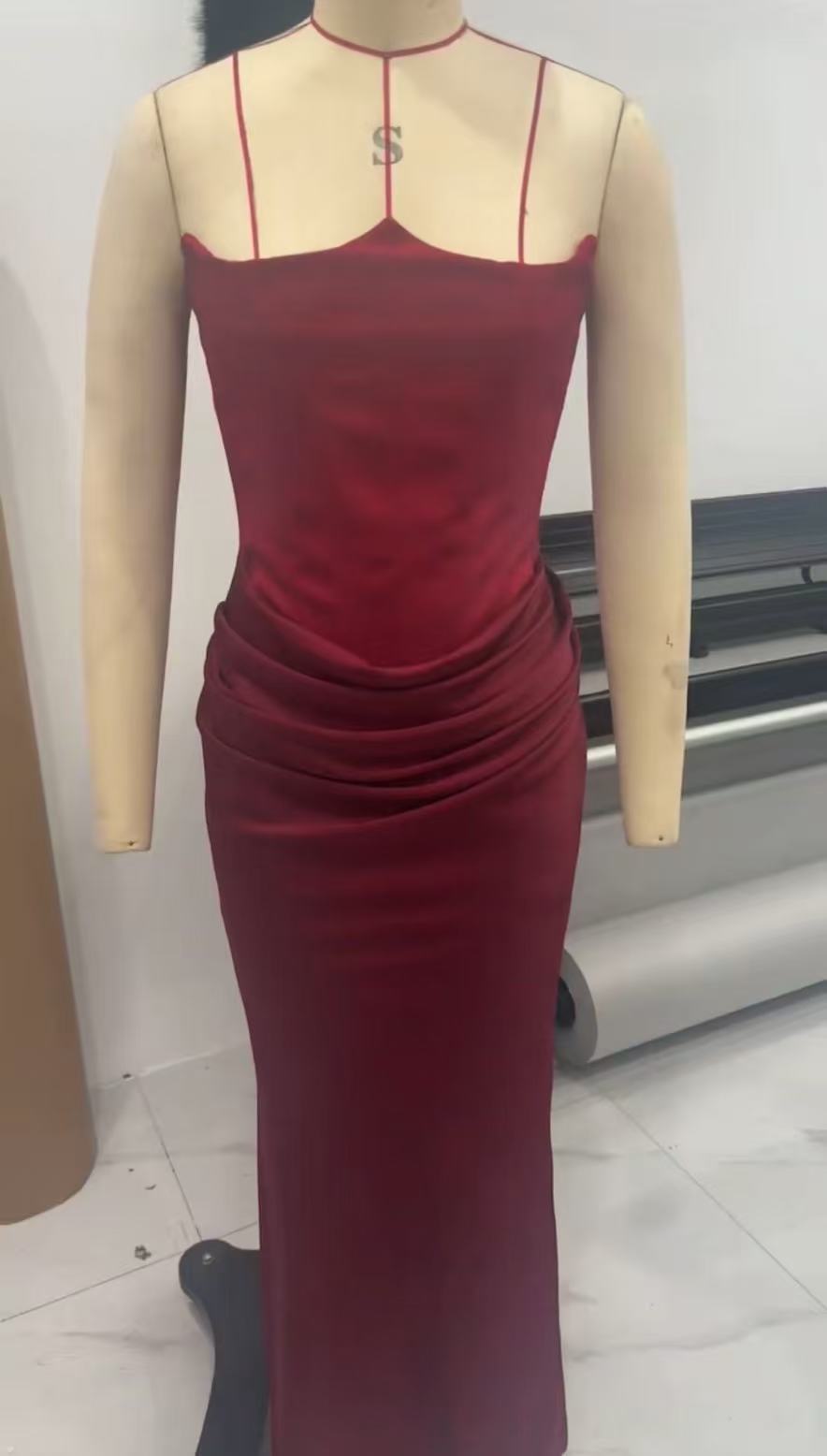 Waist Tube Fishbone Pleated Long Sheath Dress