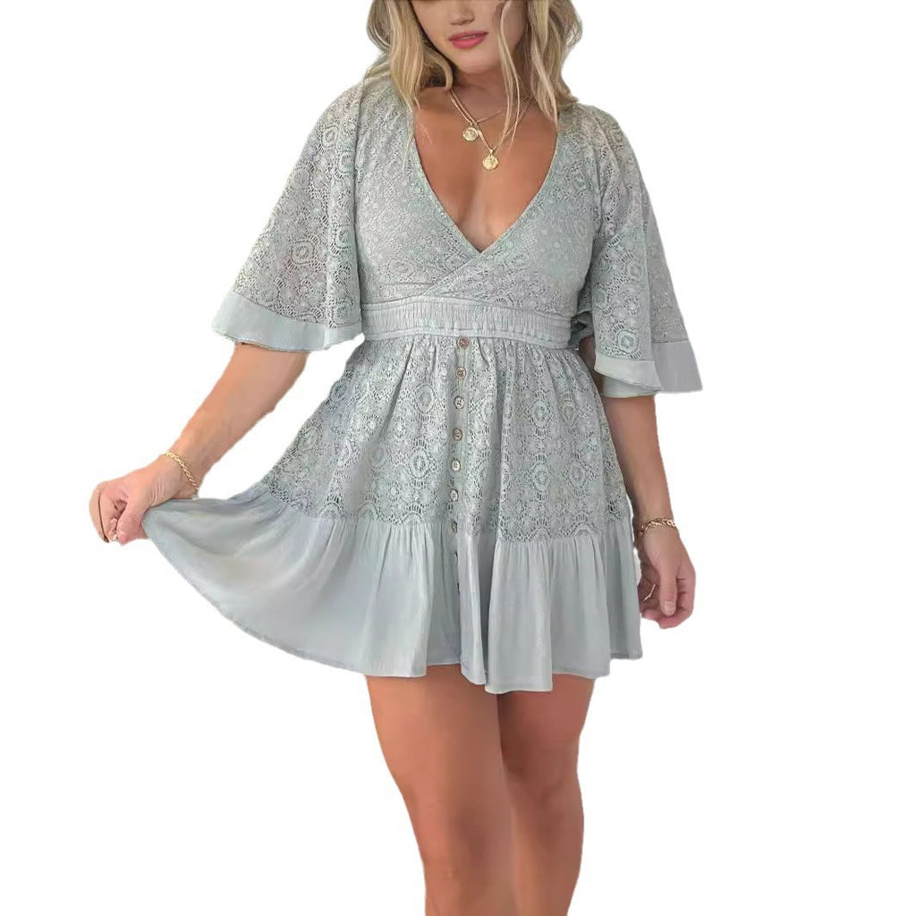 Women's Summer Lace Stitching Batwing Sleeve Dress