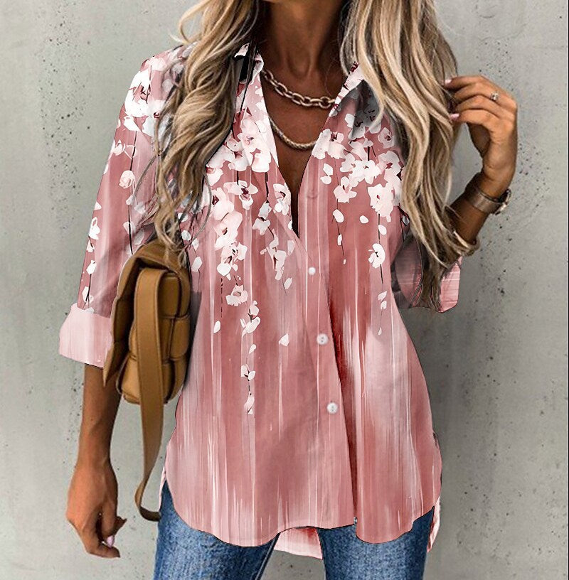 Women's Floral Print Long Sleeve Shirt Blouse