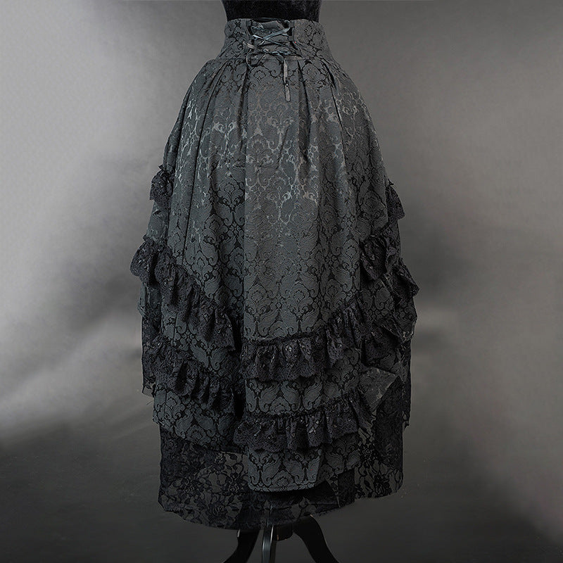 Women's Retro Black Long Gothic Style Asian Culture Lace Skirt