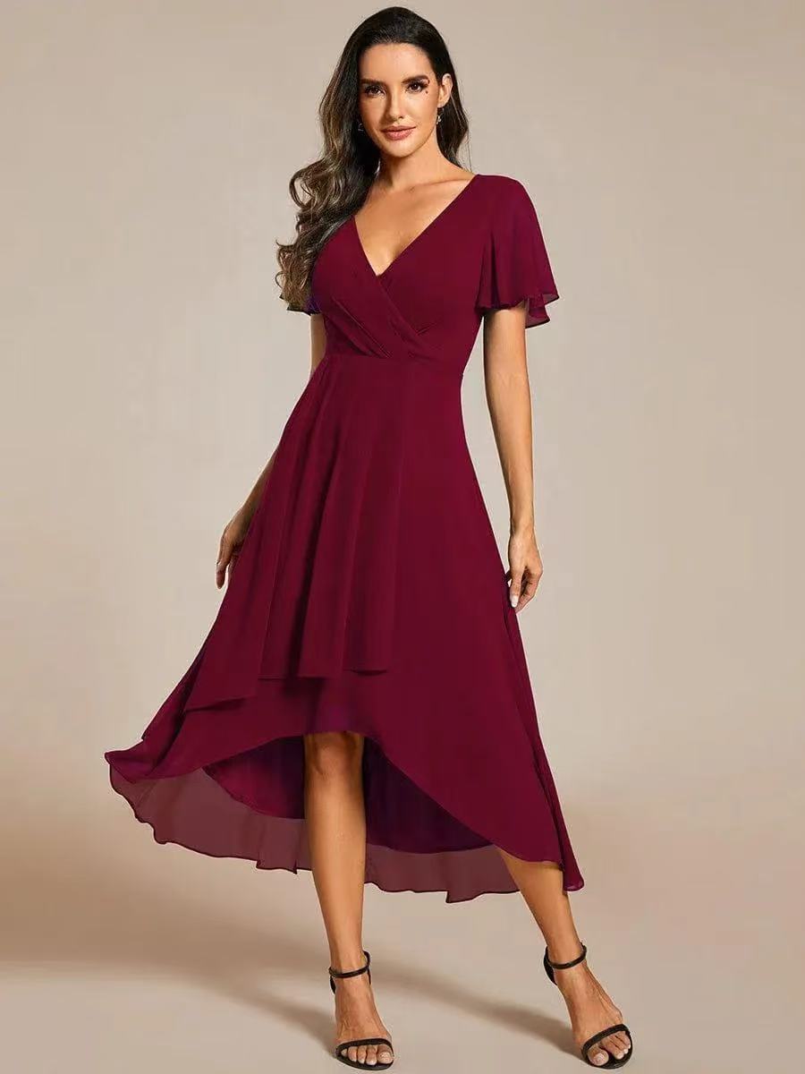 Summer Solid Color Ruffle Sleeve Chiffon Dress