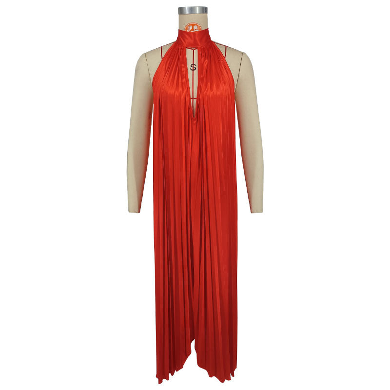 Summer Fashion Sexy Loose Casual Pleated Backless Lace Dress