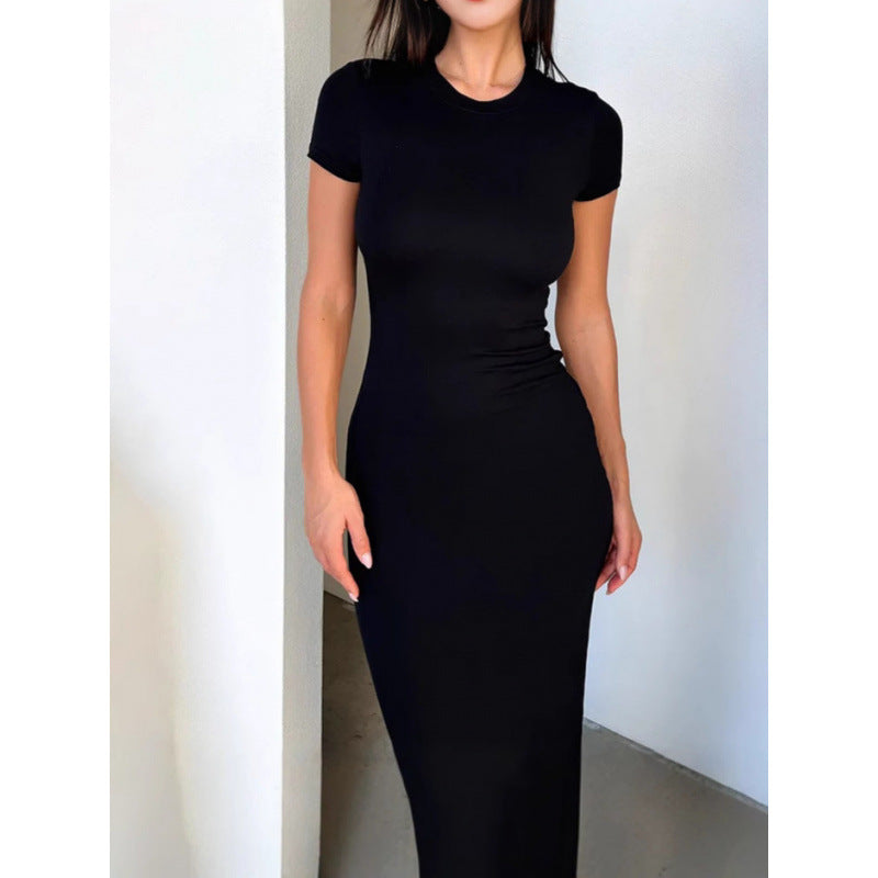 Women's Solid Color Sheath Elegant Short-sleeved Fashion Dress