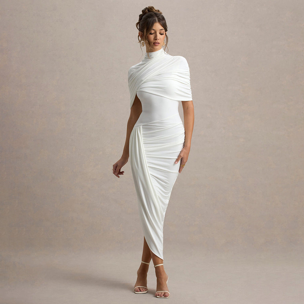 Women's Autumn Solid Color Fashion Backless Shawl Dress