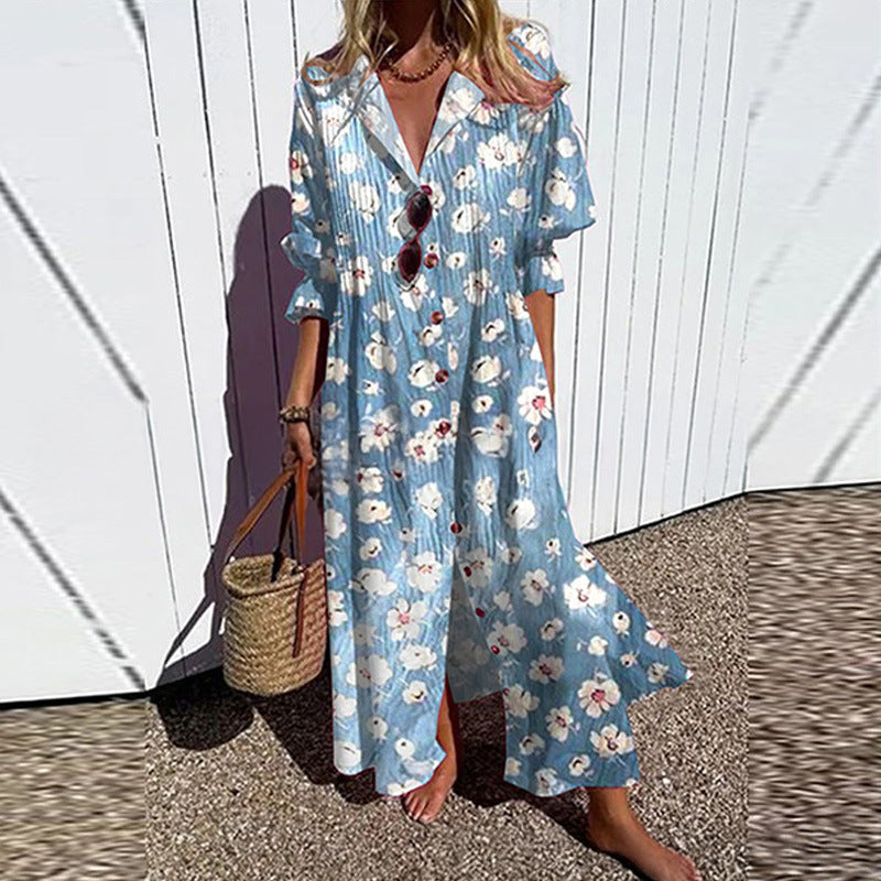 Beautiful Women's Pleated Print Temperament Commute Dress