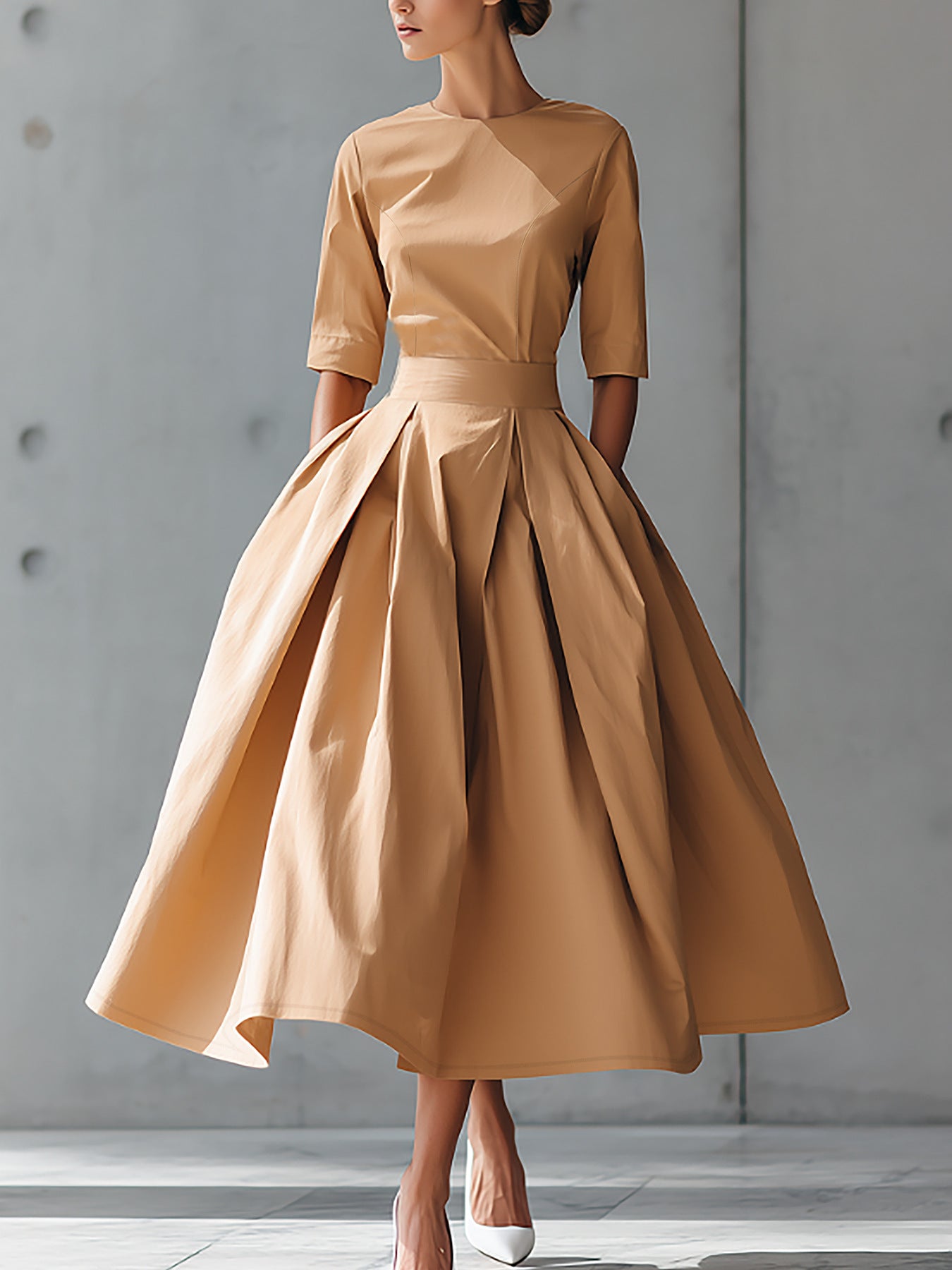 Fashion Casual Elegant Personality Design Three-quarter Sleeve Swing Dress