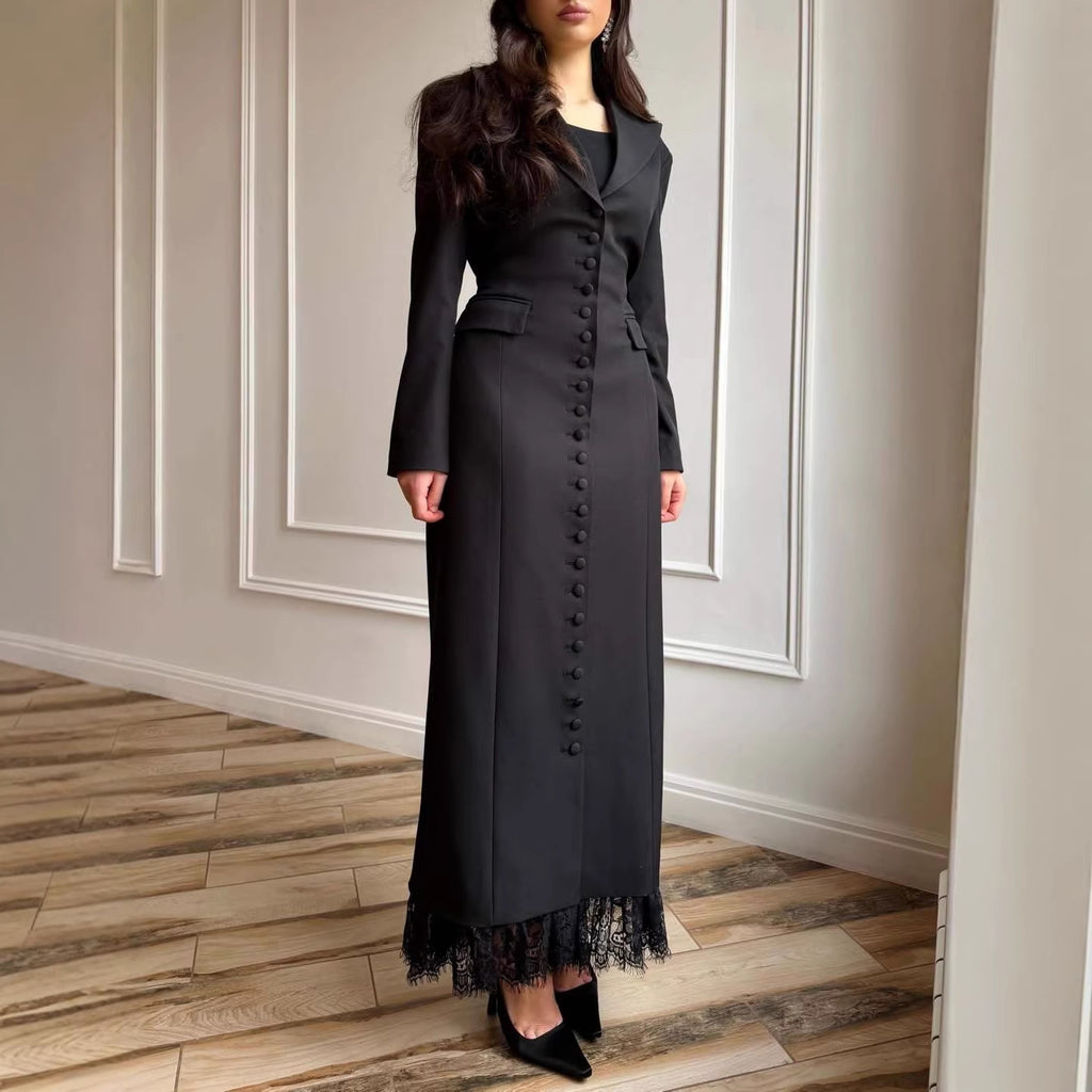 Women's Autumn Slim Lapel Lace Detail Pocket Design Clothing