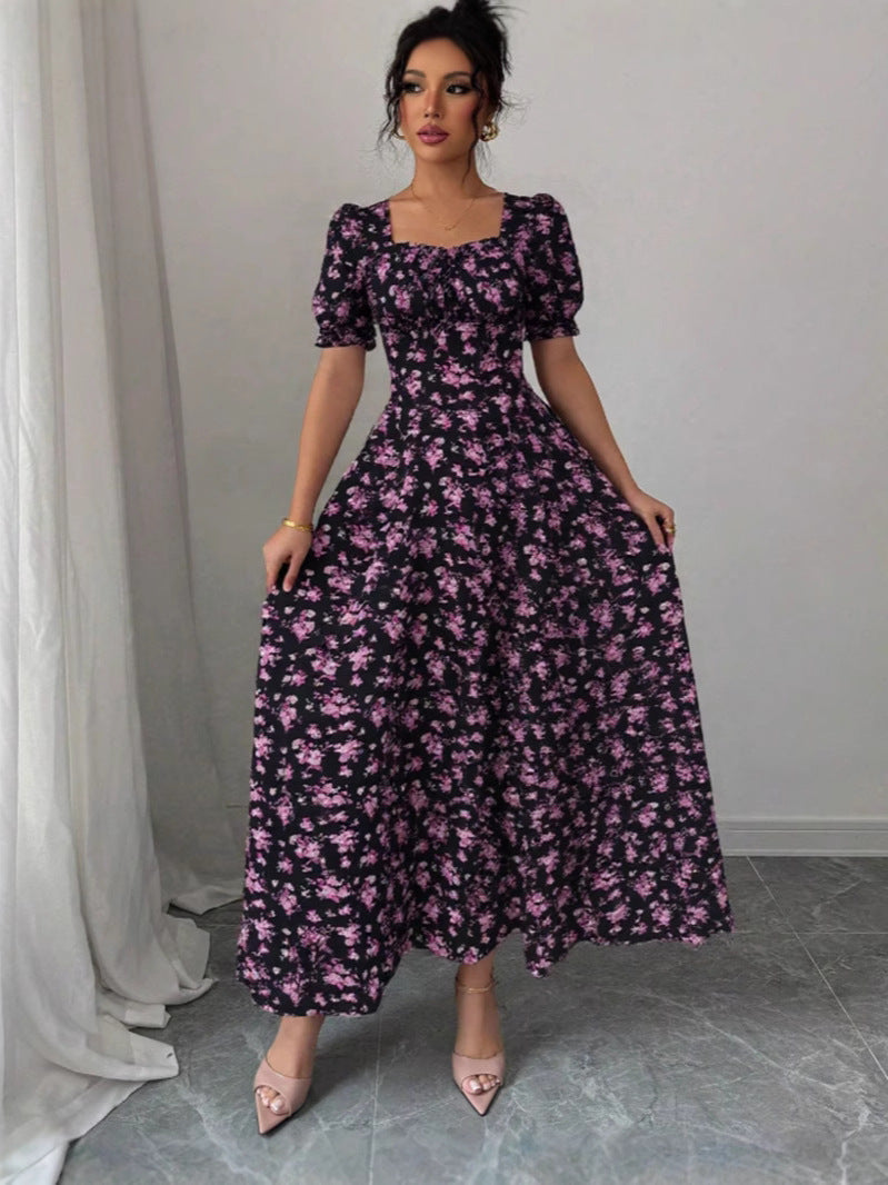 Women's Summer Fashionable Elegant Short-sleeved Printed Large Dress