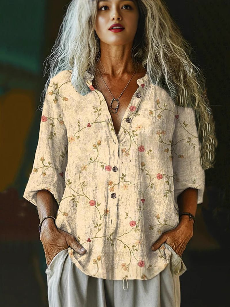 Women's Summer Casual Floral Shirt Little Daisy Blouse