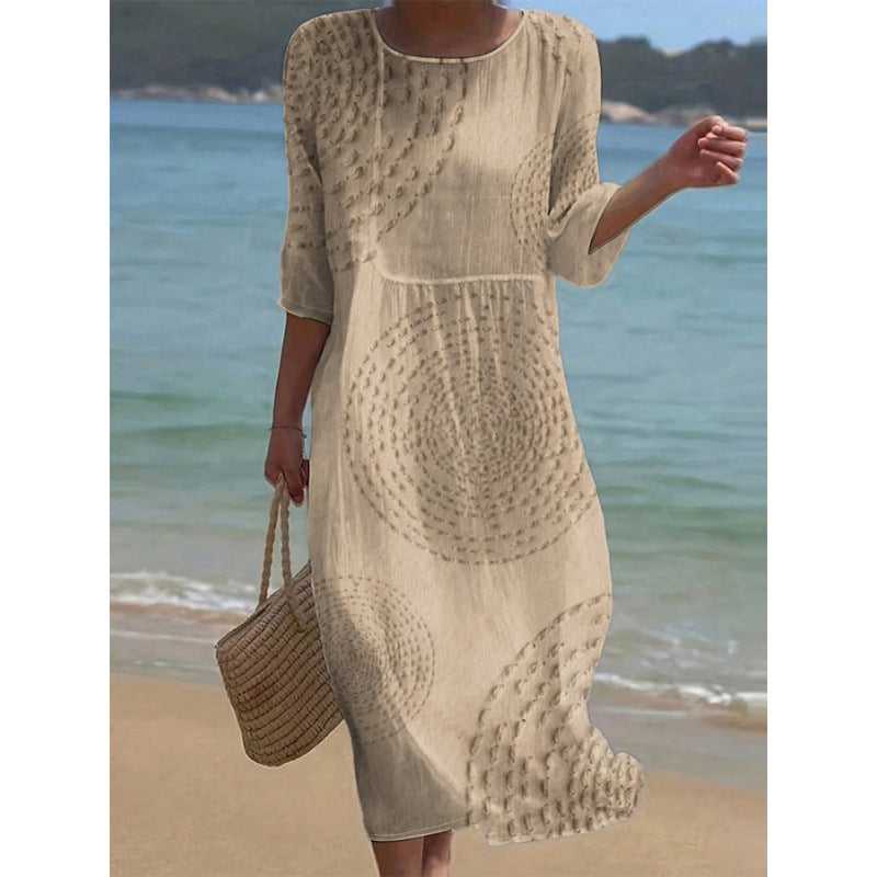 Women's Summer Loose Round Neck Fashion Long-sleeved Dress