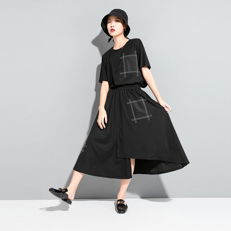 Women's Dark Cold Summer Wind Elastic Waist Asymmetric White Skirt