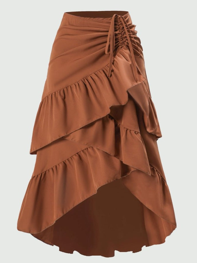 Women's Sweet Fresh High Waist Stitching Slimming Flounce Skirt