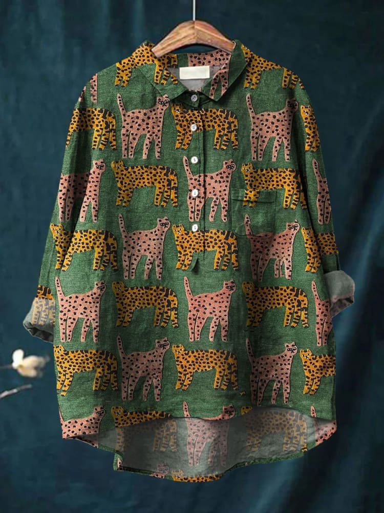 Casual Long Sleeve Shirt Animal Print Blouse