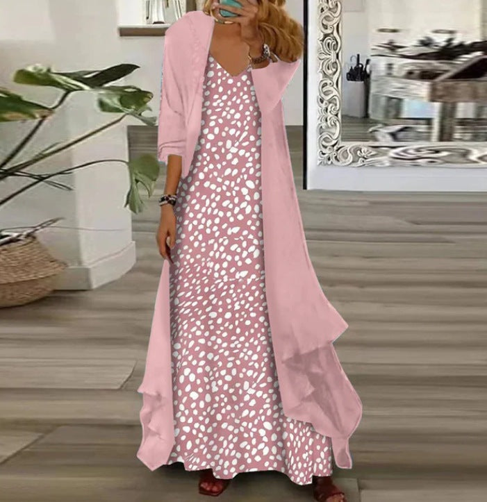 Women's Independent Floral Printed Wear Inner Two-piece Dress