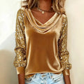 Women's Fashion Wear Veet Pile Collar Sequined Stitching Long Women's T-shirt