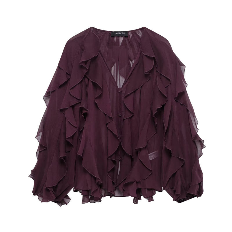 Z Spring Long Fashion Loose Design Niche Laminated Decoration Blouse