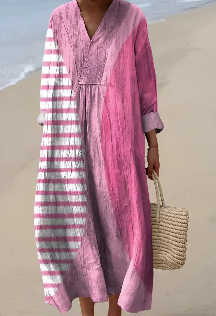 Women's Printed Fashion Popular Stitching Linen Dress