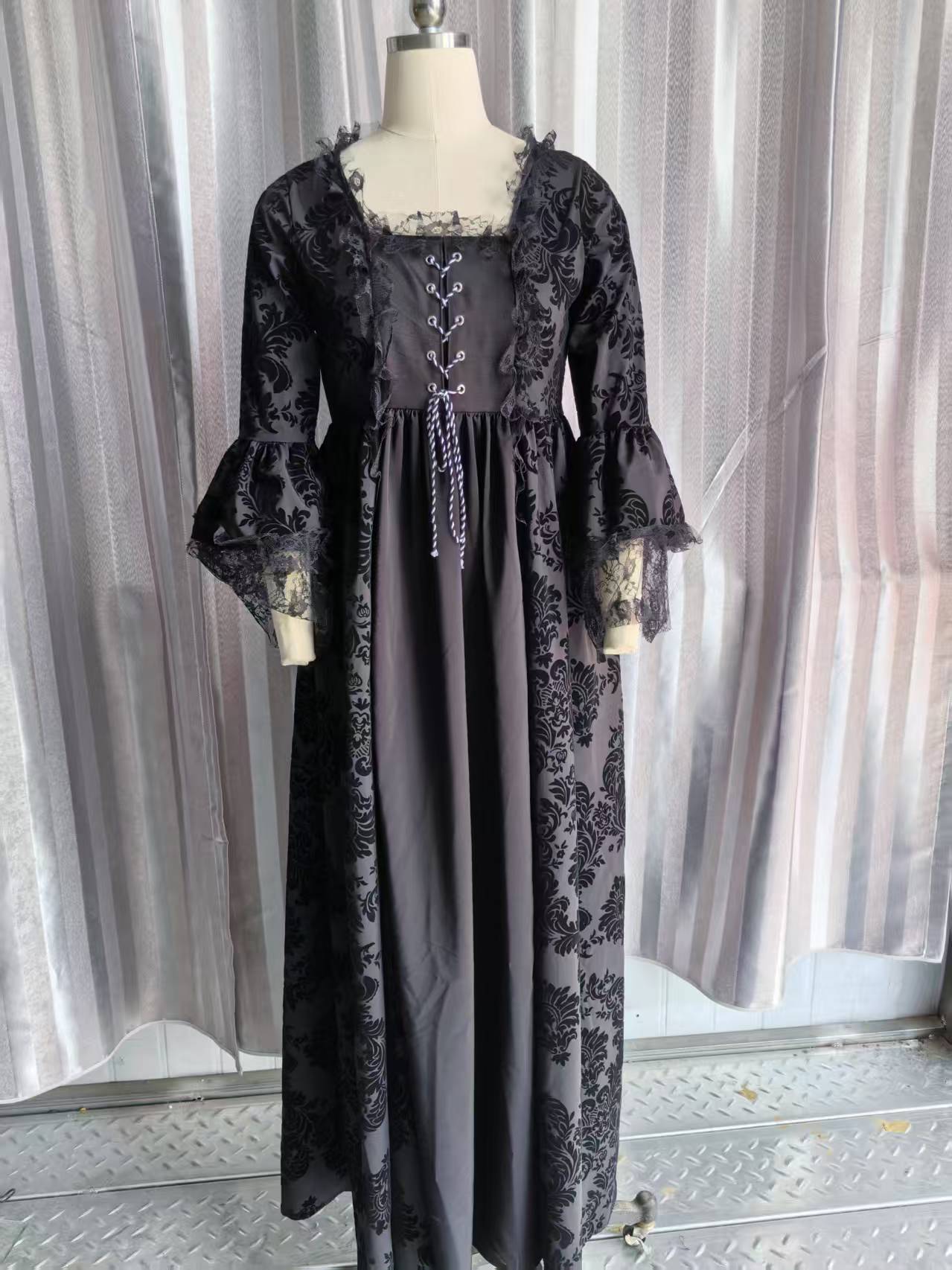 Vintage Court Printed Lace Stitching Flared Sleeve Plus Size